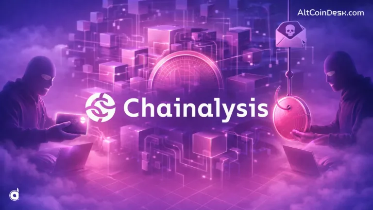 Chainalysis logo in the centre showing the chainalysis report reveals AI turned crypto scams