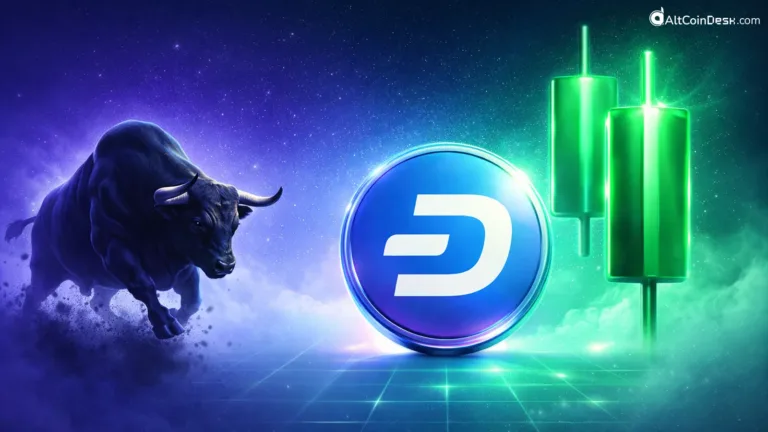 DASH coin near a sprinting bull indicating its bullish signals