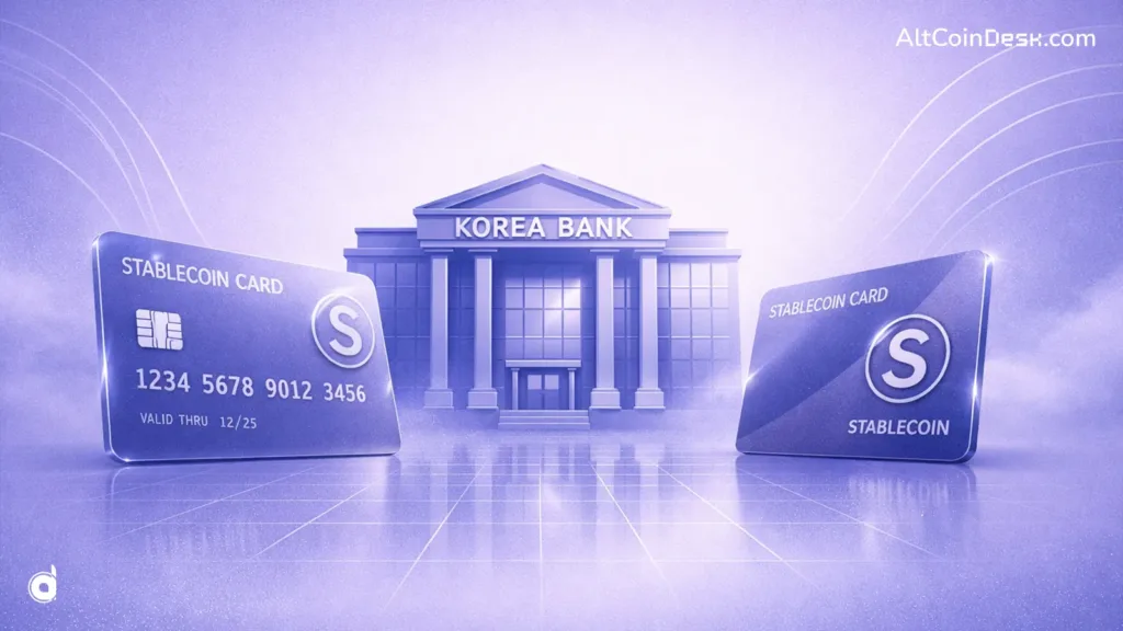 an image with Korea bank KB Kookmin bank, with stablecoin credit card on both sides