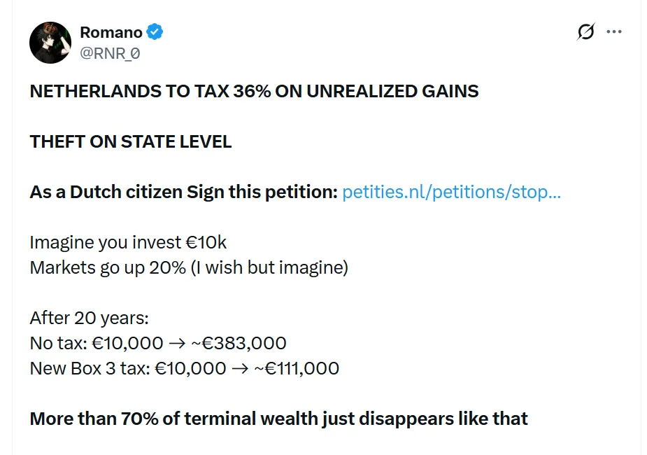 Netherlands' imposes 36% tax on unrealized profits including crypto 2 image 59