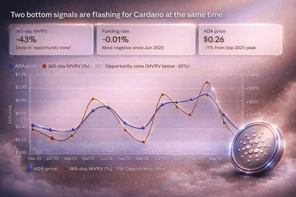 ADA revisits historic levels: Nearly half of holders at a loss, funding negative 1 cardano ada price