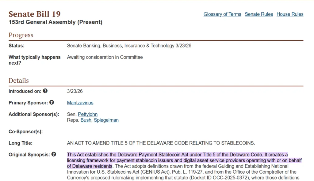 Delaware stablecoin regulation looks friendly until you read the fine print 1 Senate Bill