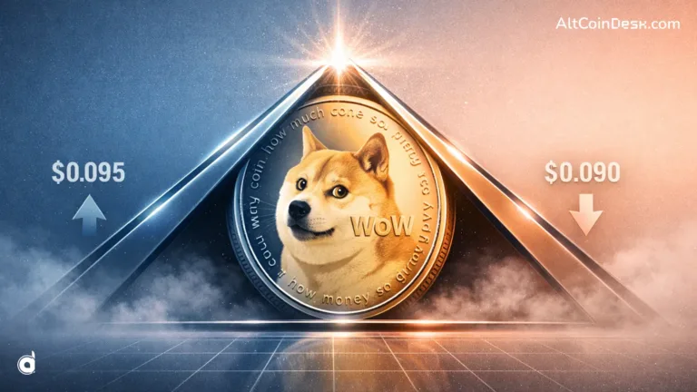 DOGE consolidates inside symmetrical triangle Will it breach 0.090 or 0.095