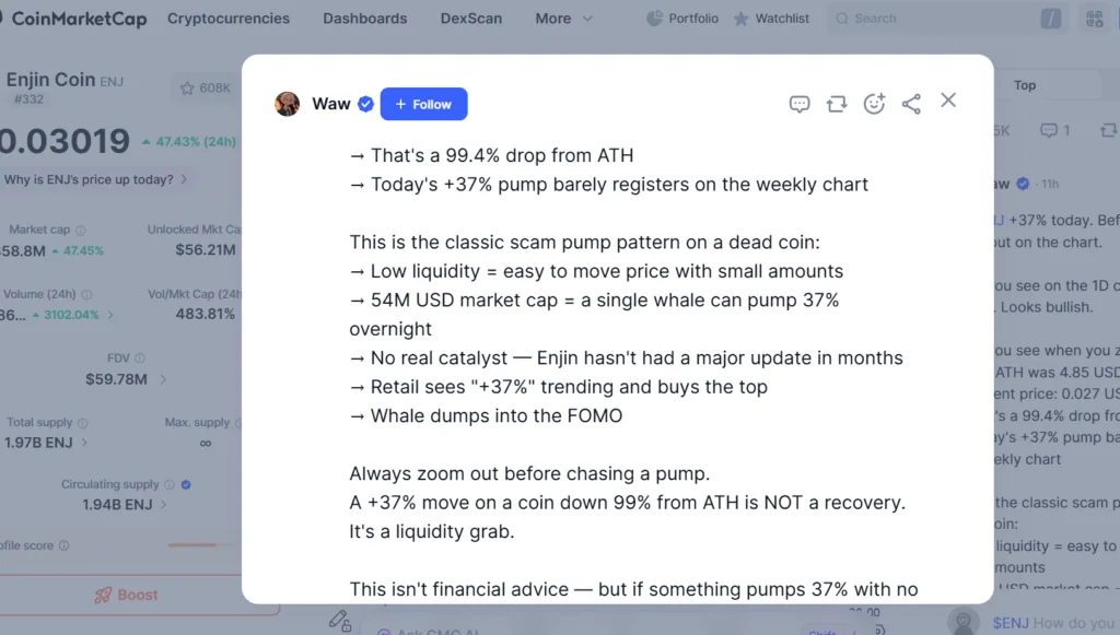 Enjin breaks major resistance level in neutral market; is it a pump and dump? 2 image 109