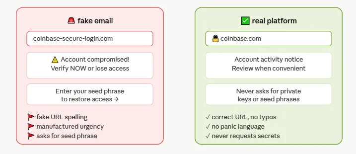 8 most common crypto scams: How to spot and avoid them the smart way 1 phishing email red flags visual